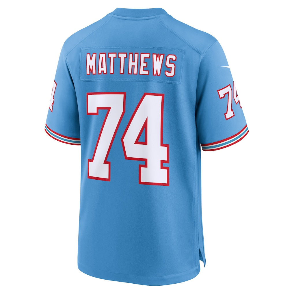 Tlead T.Titans #74 Bruce Matthews Light Blue Retired Player Alternate Game Jersey