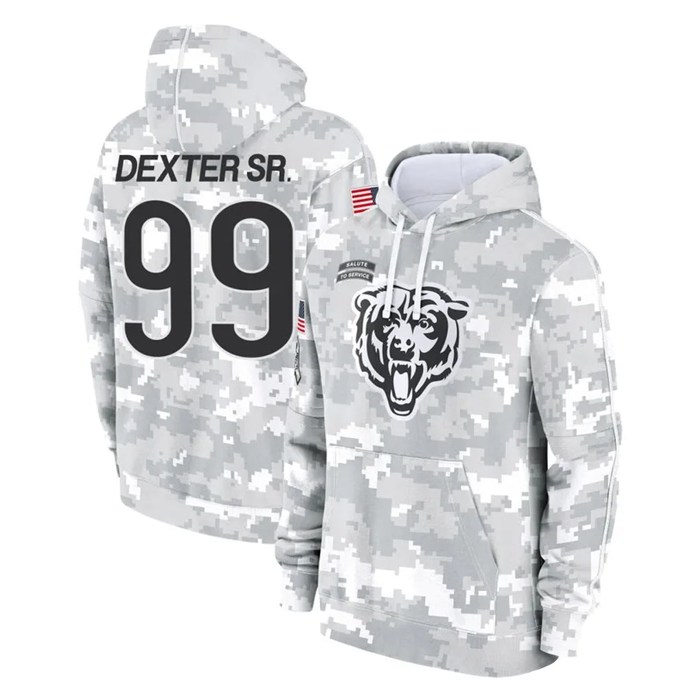 Tlead C.Bears #99 Gervon Dexter Sr. Player Arctic Camo Salute to Service Pullover Hoodies Limited Stitched Jerseys