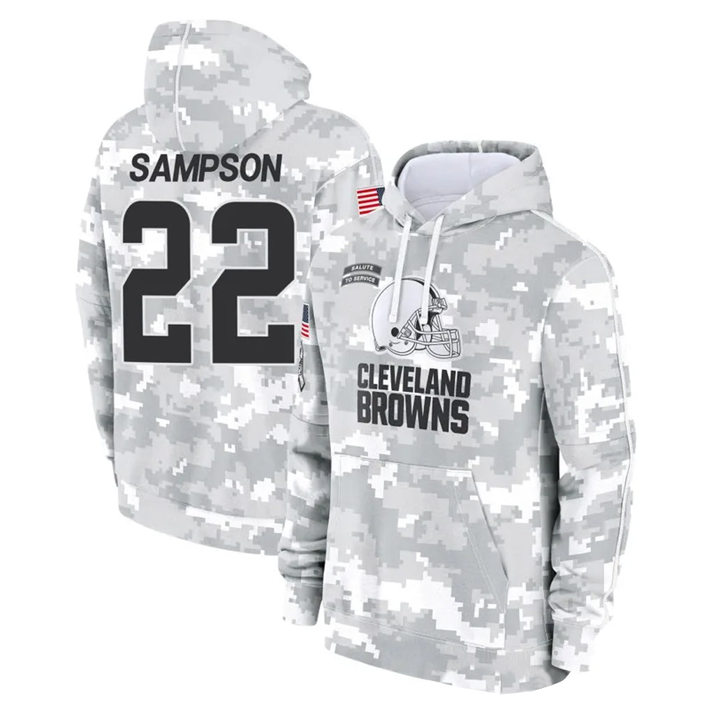 Tlead C.Browns #22 Dylan Sampson Player Arctic Camo Salute to Service Hoodies Limited Game Stitched Jerseys