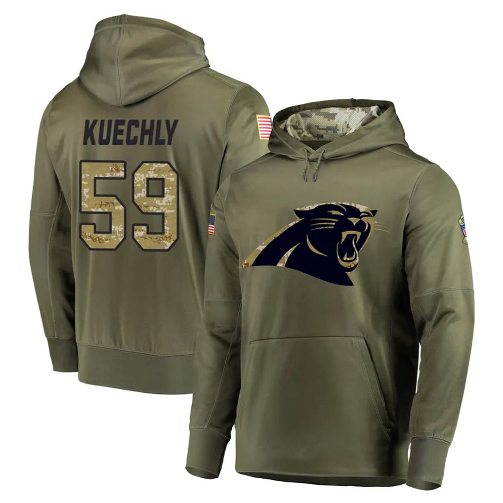 Tlead C.Panthers #59 Luke Kuechly Player Olive Salute to Service Hoodies Stitched Jerseys