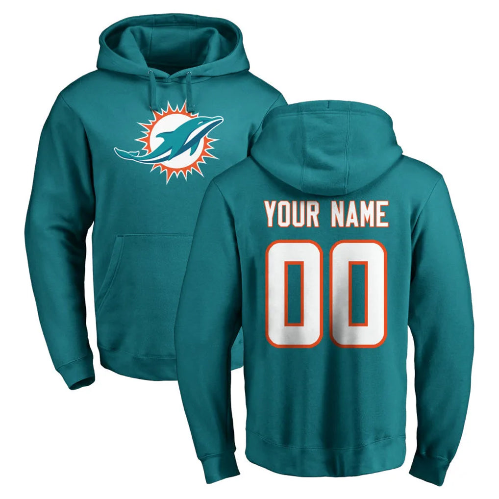Tlead Custom M.Dolphins Aqua LOGO Pullover Hoodies Limited Any Name & Numbers Stitched Jerseys