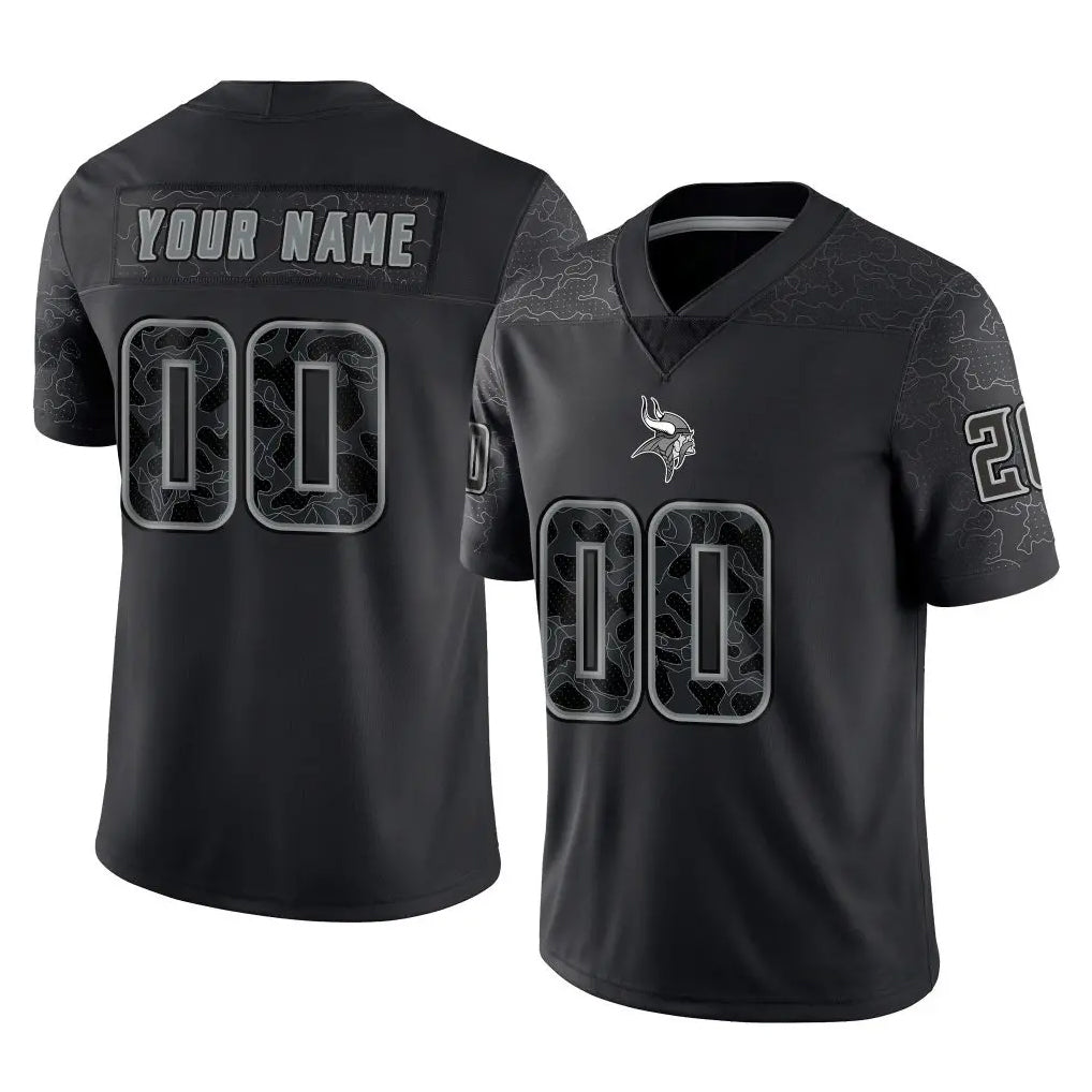 Tlead Custom MN.Vikings Black Limited Reflective Home Game Any Name & Numbers Stitched Jerseys