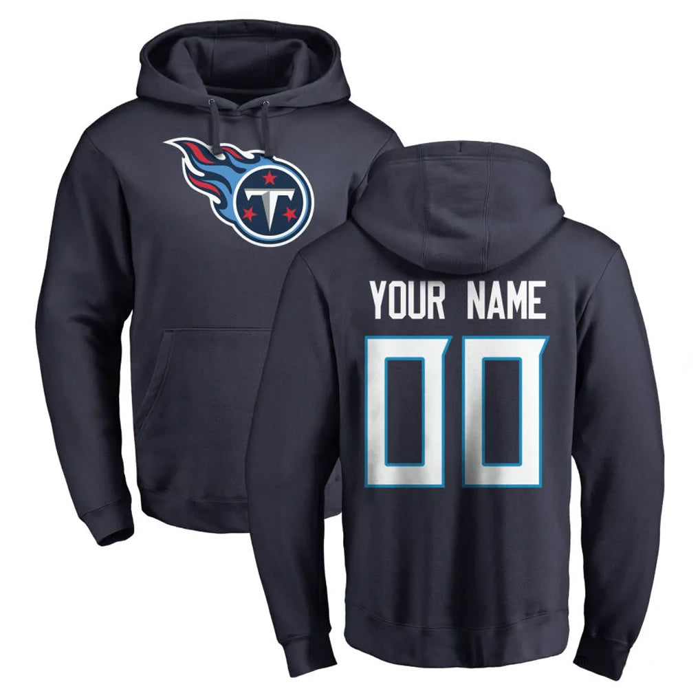 Tlead Custom T.Titans Navy Logo Pullover Hoodies Home Game Any Name & Numbers Stitched Jerseys