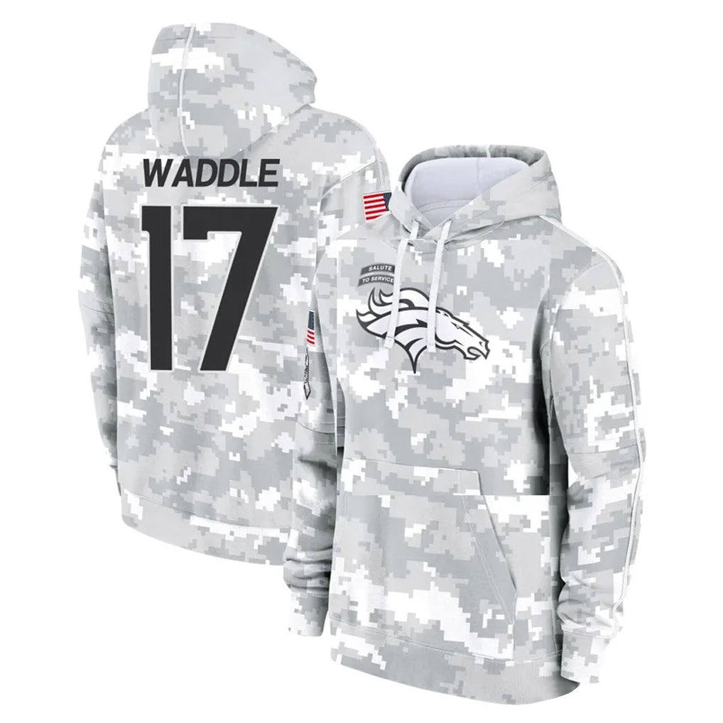 Tlead D.Broncos #17 Jaylen Waddle Player Arctic Camo Salute to Service Hoodies Limited Game Stitched Jerseys