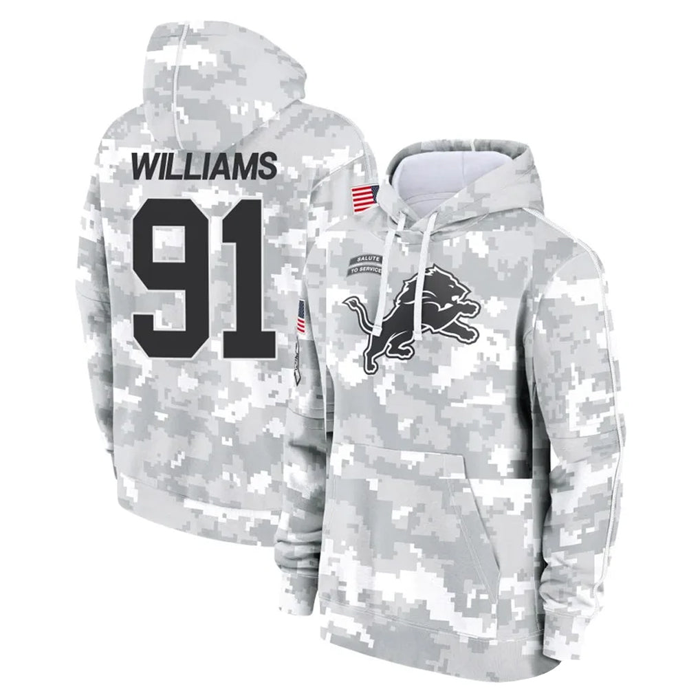 Tlead D.Lions #91 Tyleik Williams Player Arctic Camo Salute to Service Hoodies Limited Game Stitched Jerseys