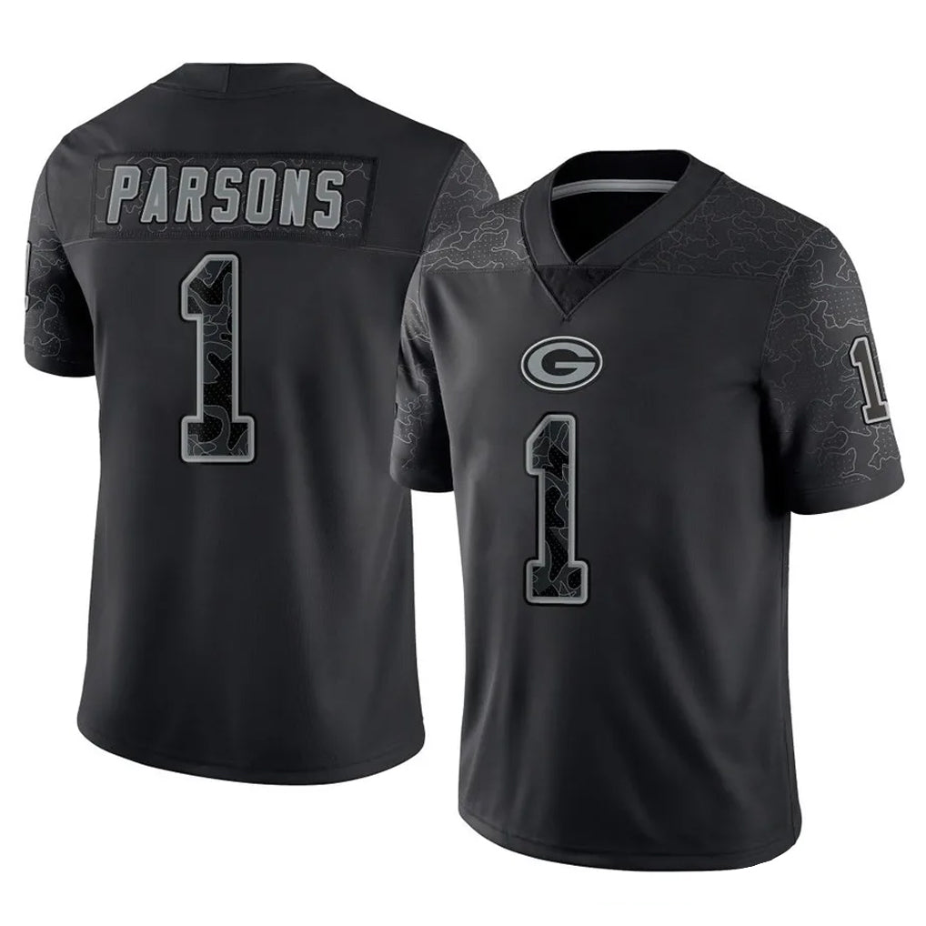 Tlead GB.Packers #1 Micah Parsons Player Black Reflective Limited Home Game Stitched Jerseys