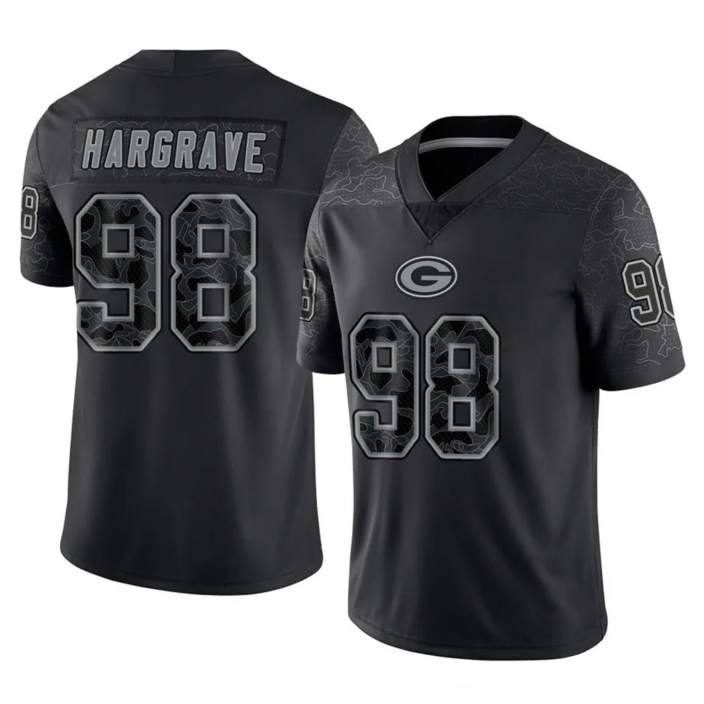Tlead GB.Packers #98 Javon Hargrave Player Black Reflective Limited Home Game Stitched Jerseys