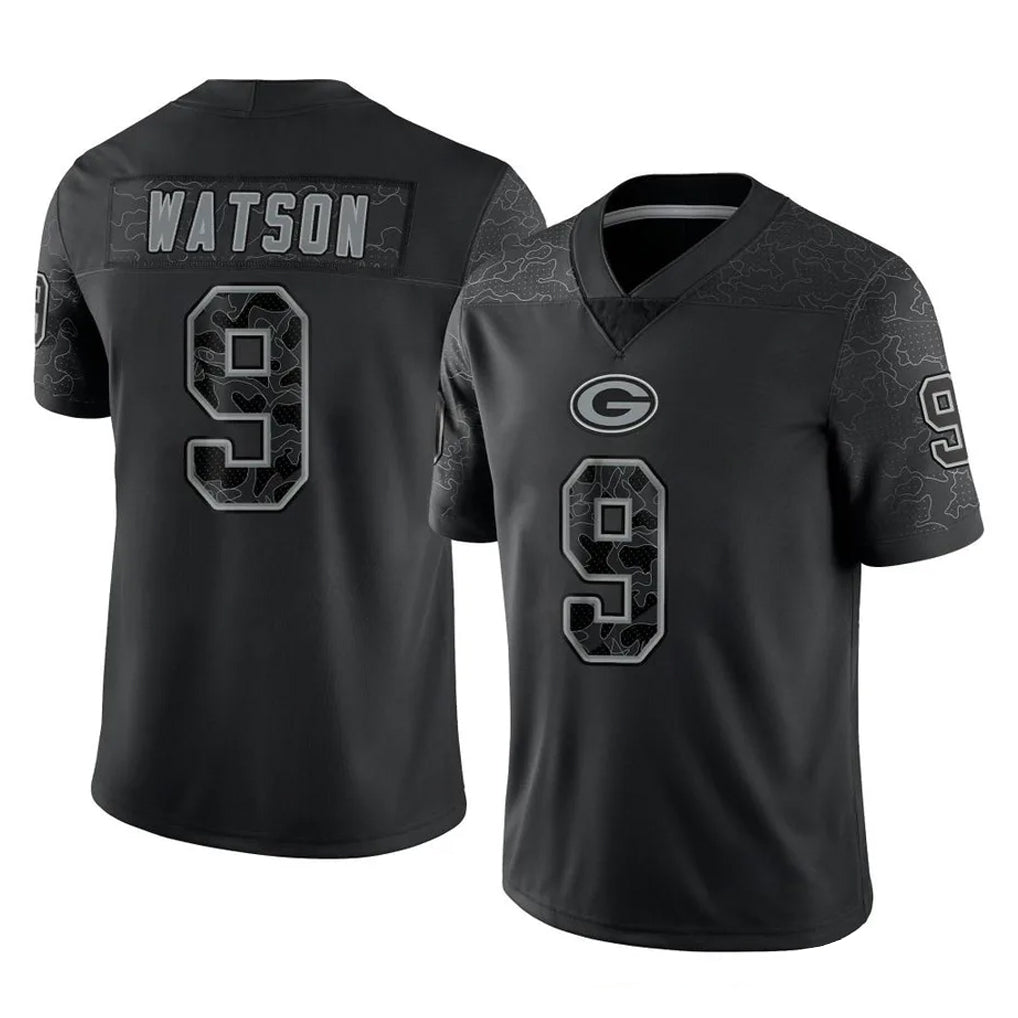 Tlead GB.Packers #9 Christian Watson Player Black Reflective Limited Home Game Stitched Jerseys