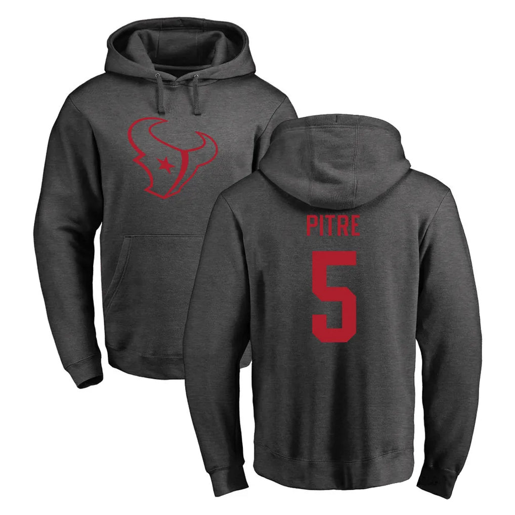 Tlead H.Texans #5 Jalen Pitre Player Gray Pro Line Pullover Hoodie Limited Game Stitched Jerseys