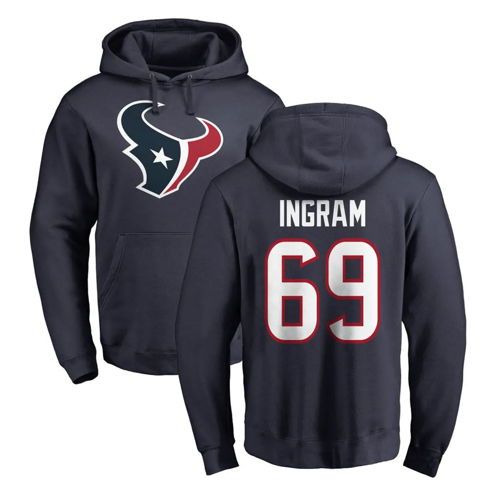 Tlead H.Texans #69 Ed Ingram Player Navy Pro Line Pullover Hoodie Limited Game Stitched Jerseys