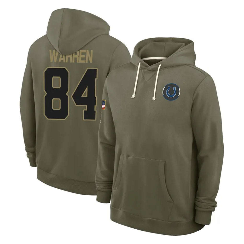 Tlead IN.Colts #84 Tyler Warren Player Olive Salute to Service Pullover Hoodies Limited Stitched Jerseys