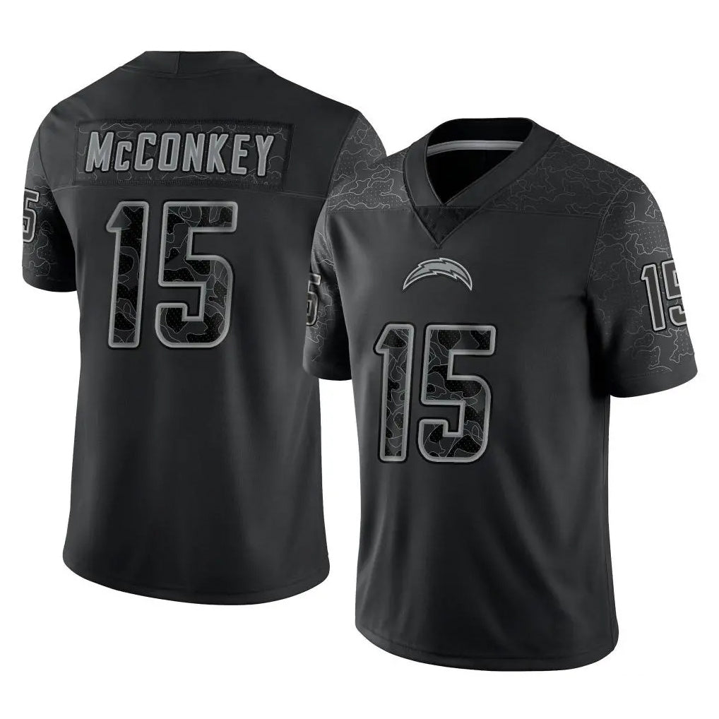 Tlead LA.Chargers #15 Ladd McConkey Player Black Limited Reflective Home Game Stitched Jerseys