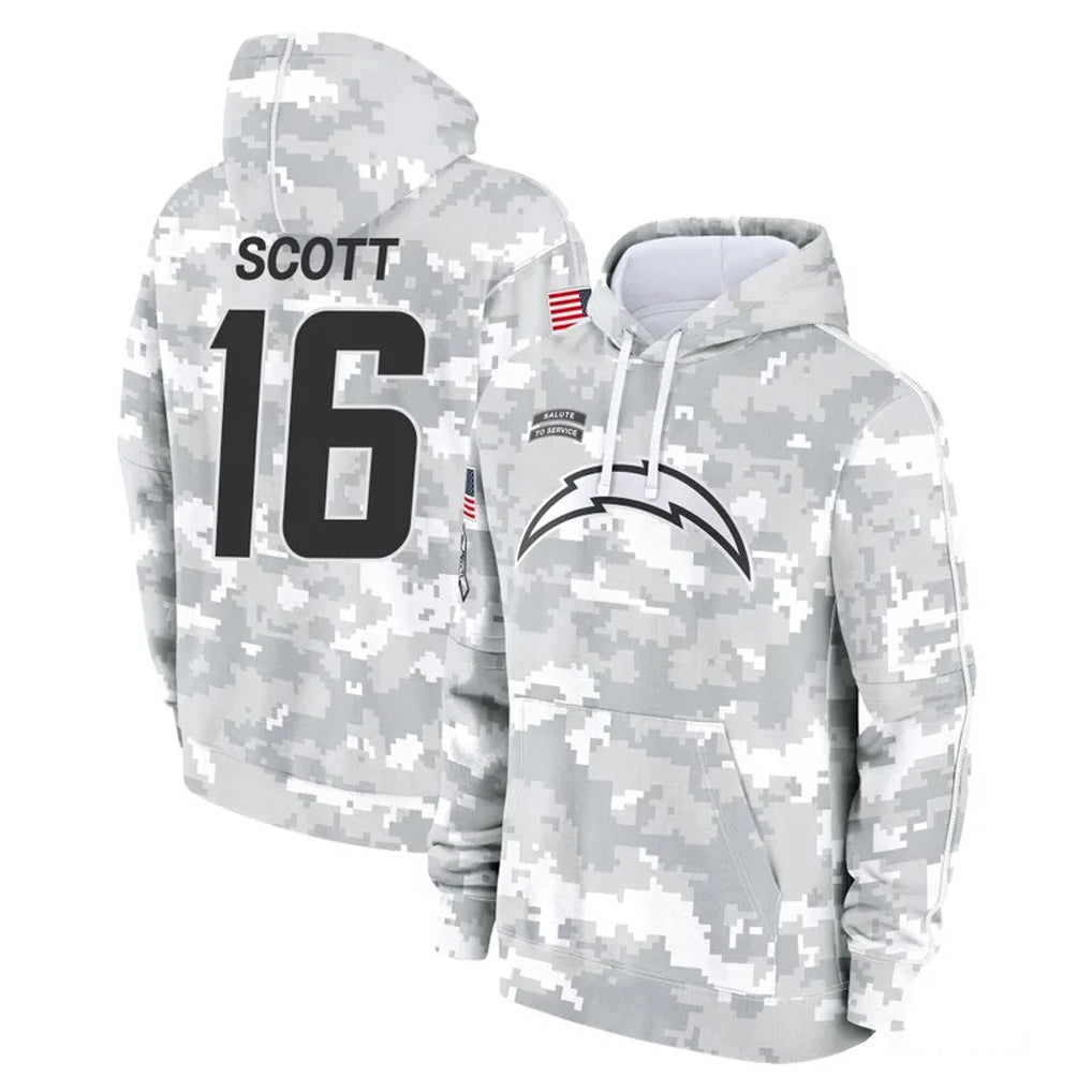 Tlead LA.Chargers #16 J.K. Scott Player Arctic Camo Salute to Service Hoodies Limited Game Stitched Jerseys