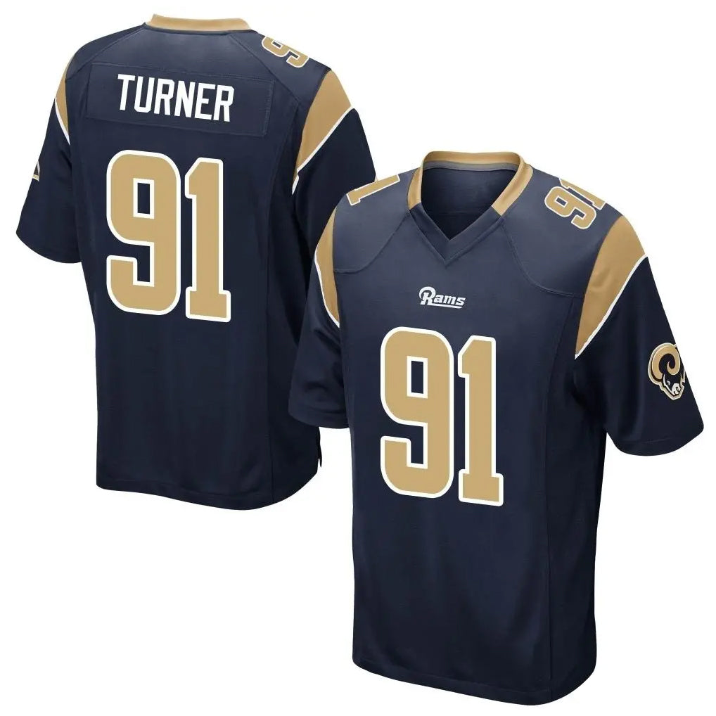 Tlead LA.Rams #91 Kobie Turner Player Navy Home Game Stitched Jerseys