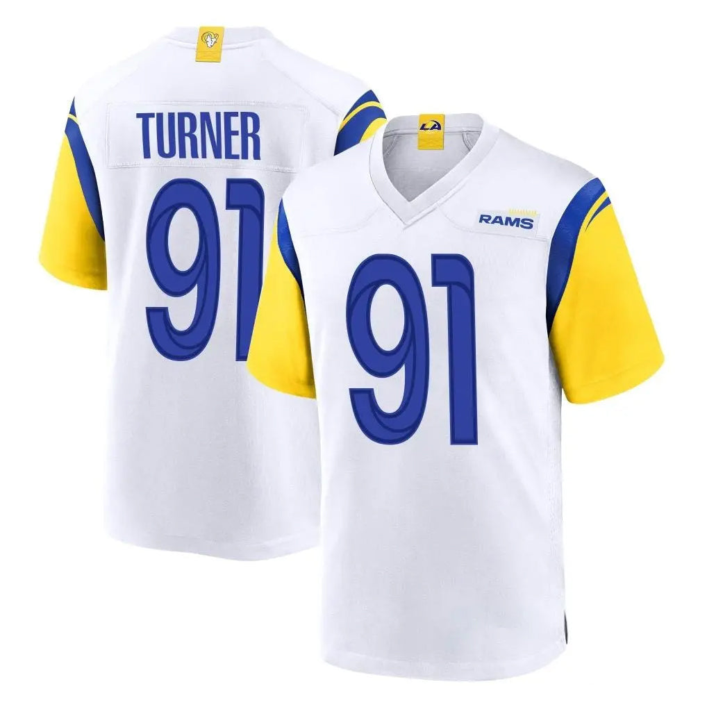 Tlead LA.Rams #91 Kobie Turner Player White Home Game Stitched Jerseys