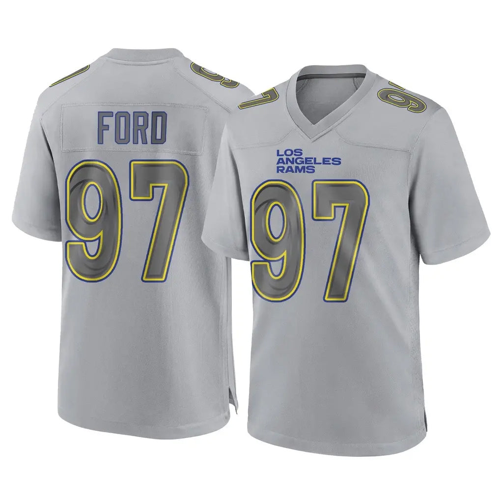 Tlead LA.Rams #97 Poona Ford Player Gray Atmosphere Fashion Home Game Stitched Jerseys