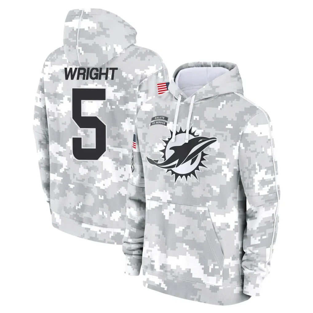 Tlead M.Dolphins #5 Jaylen Wright Player Arctic Camo Salute to Service Hoodies Limited Game Stitched Jerseys