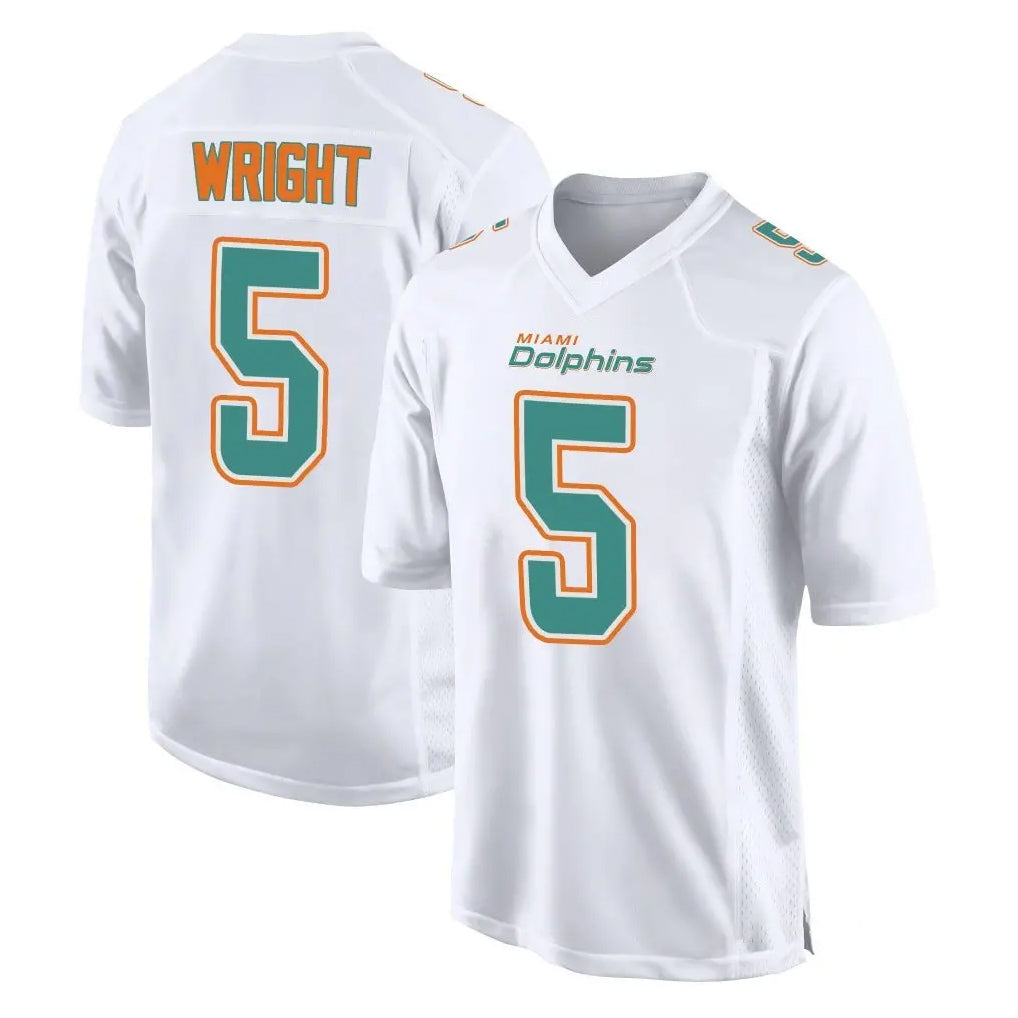 Tlead M.Dolphins #5 Jaylen Wright Player White Fashion Home Game Stitched Jerseys
