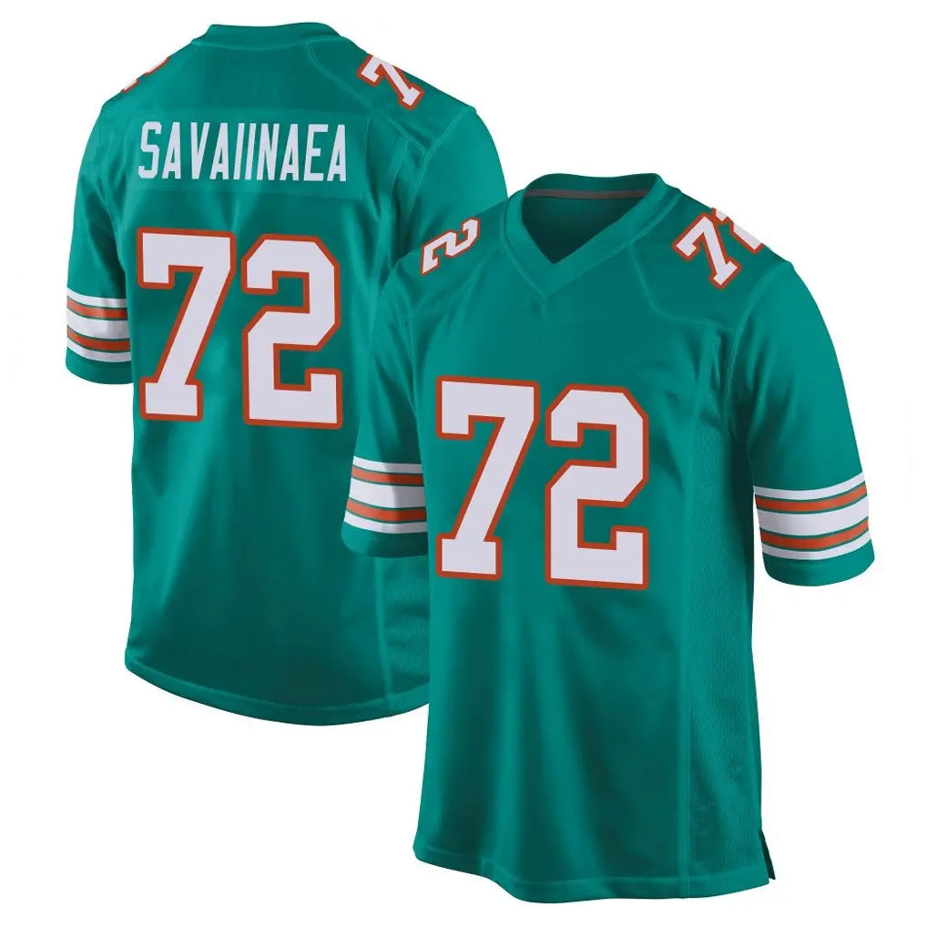 Tlead M.Dolphins #72 Jonah Savaiinaea Player Aqua Alternate Home Game Stitched Jerseys