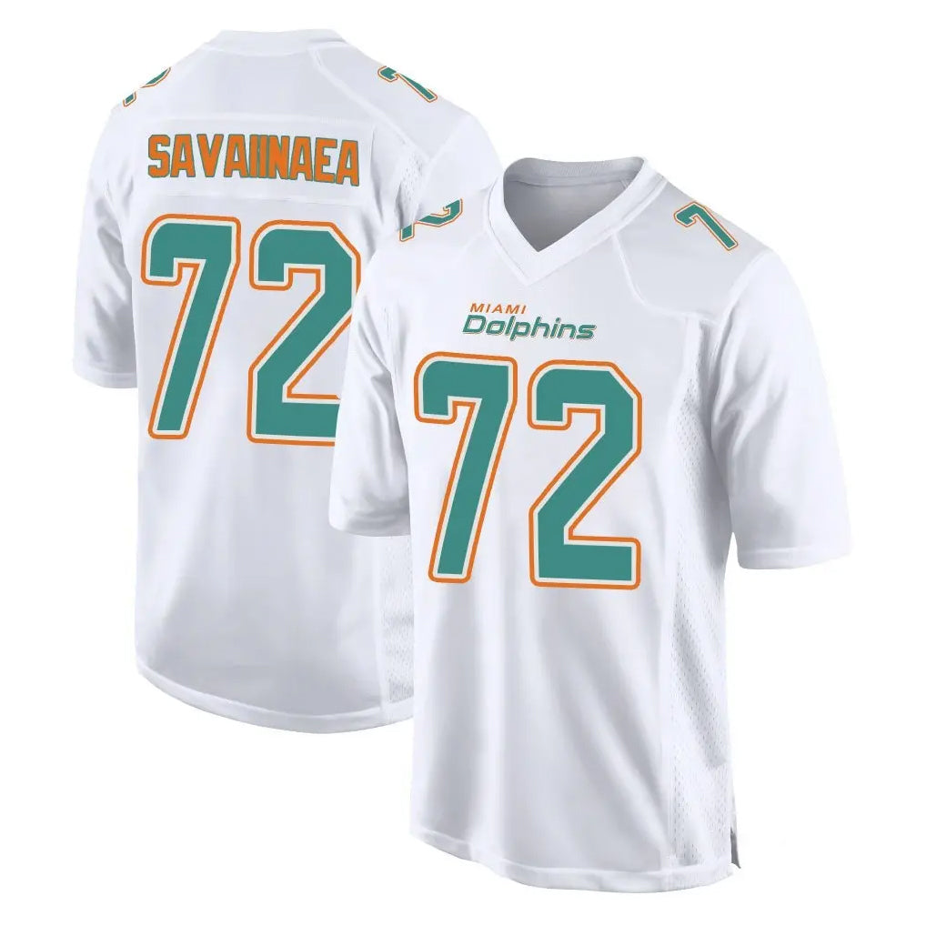 Tlead M.Dolphins #72 Jonah Savaiinaea Player White Fashion Home Game Stitched Jerseys