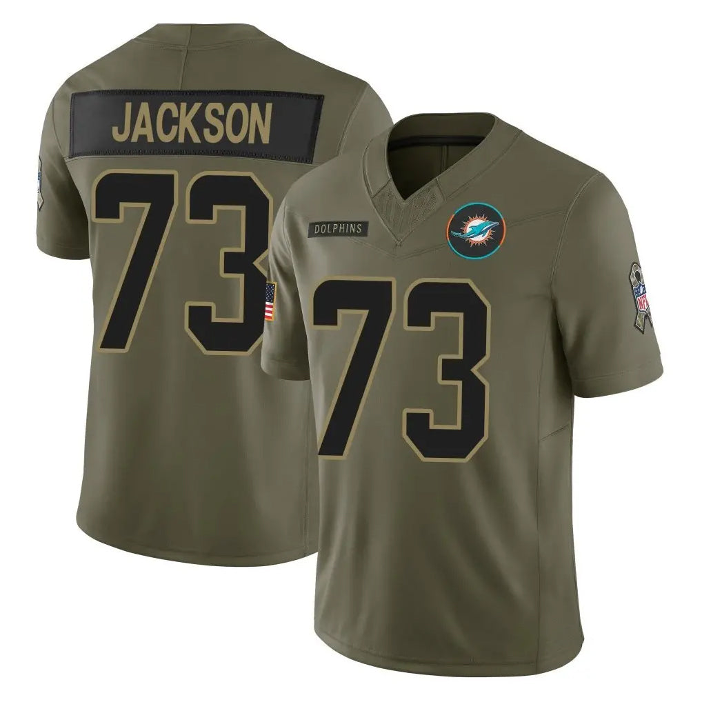 Tlead M.Dolphins #73 Austin Jackson Player Olive 2025 Salute To Service Limited Game Stitched Jerseys