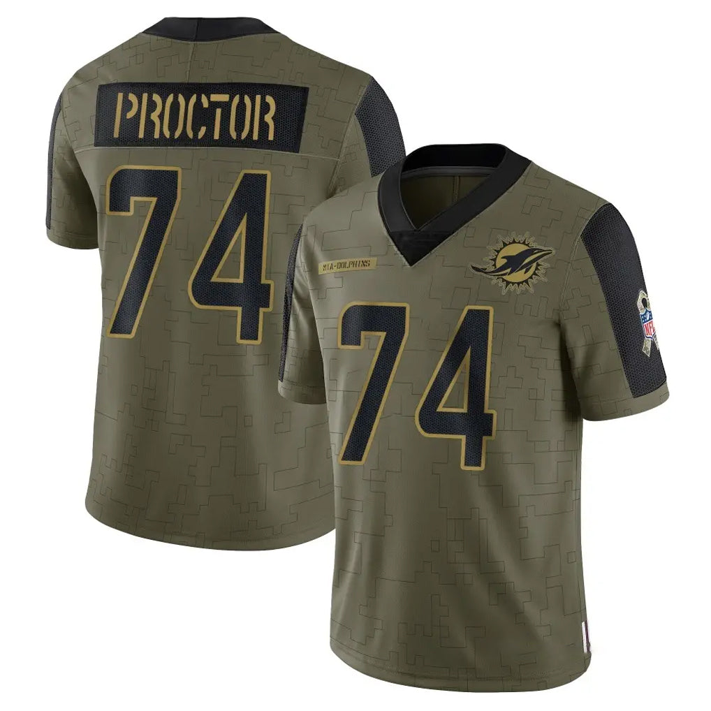 Tlead M.Dolphins #74 Kadyn Proctor Player Olive Salute To Service Limited Game Stitched Jerseys