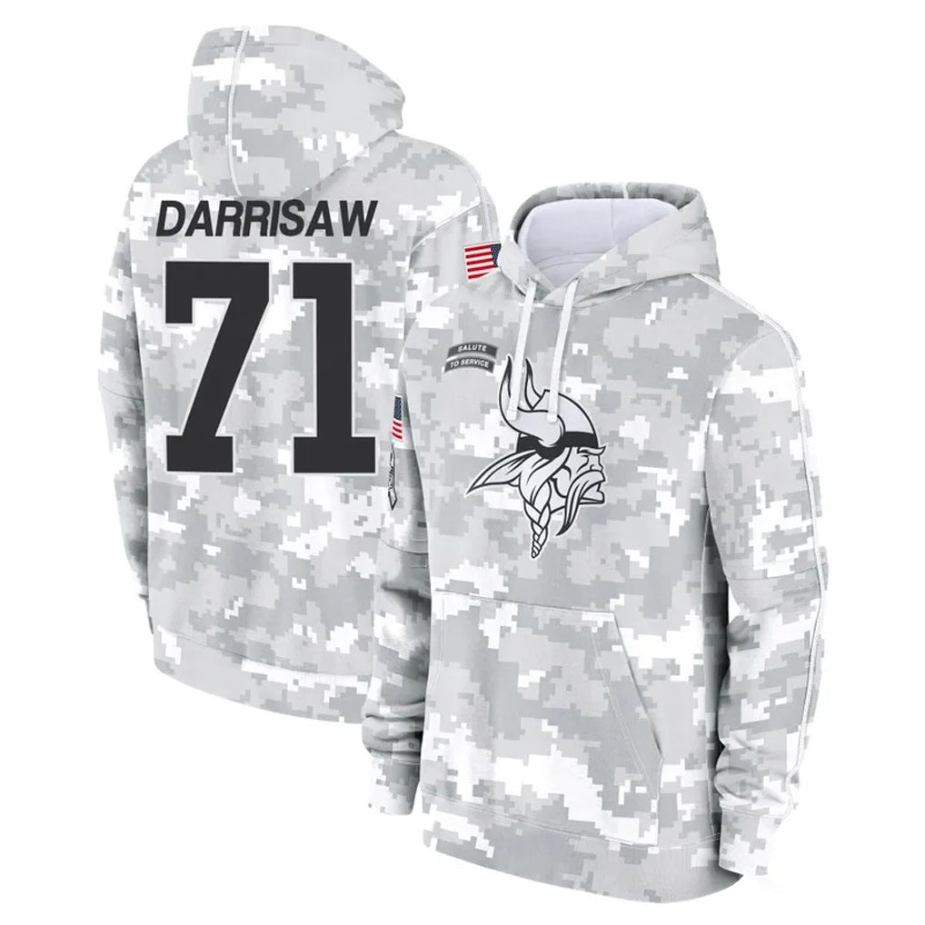 Tlead MN.Vikings #71 Christian Darrisaw Player Arctic Camo Salute to Service Pullover Hoodies Limited Game Stitched Jerseys