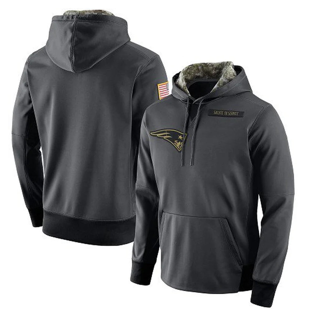 Tlead NE.Patriots Gray Salute to Service Hoodies Limited Game Blank Player Stitched Jerseys
