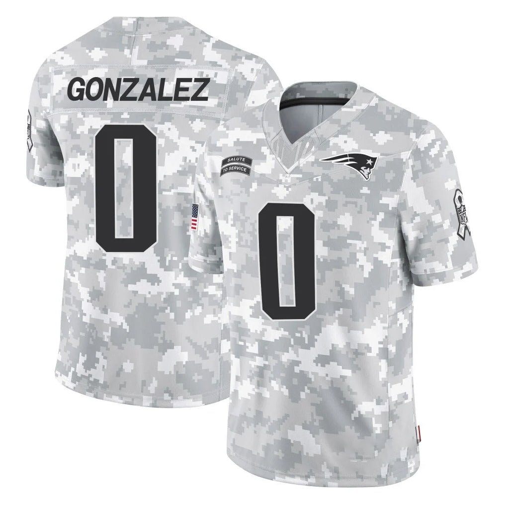 Tlead NE.Patriots #0 Christian Gonzalez Player Arctic Camo Salute To Service Limited Game Stitched Jerseys