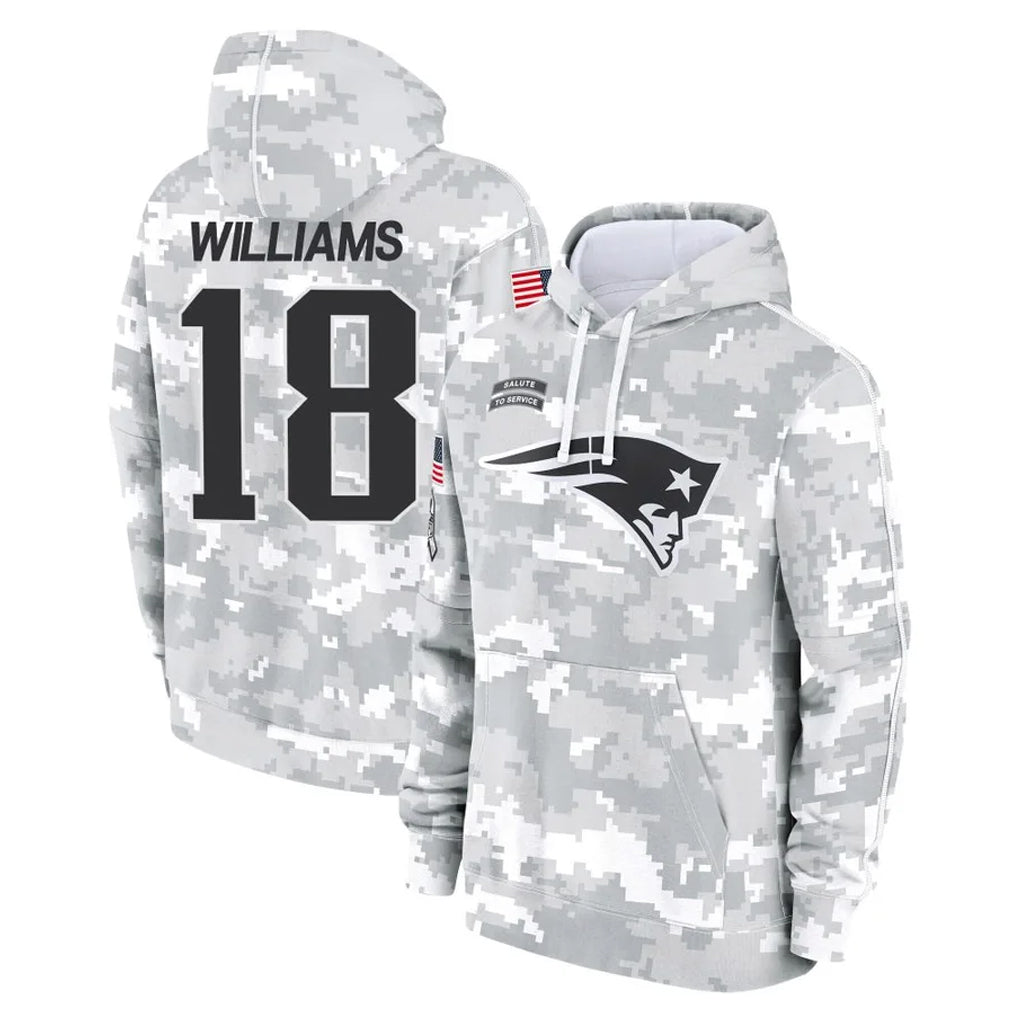 Tlead NE.Patriots #18 Kyle Williams Player Arctic Camo Salute to Service Pullover Hoodies Limited Game Stitched Jerseys