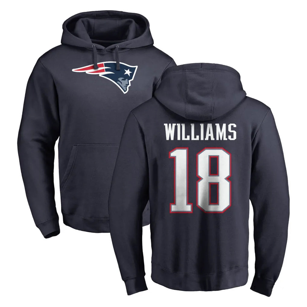 Tlead NE.Patriots #18 Kyle Williams Player Navy LOGO Pullover Hoodies Home Game Stitched Jerseys