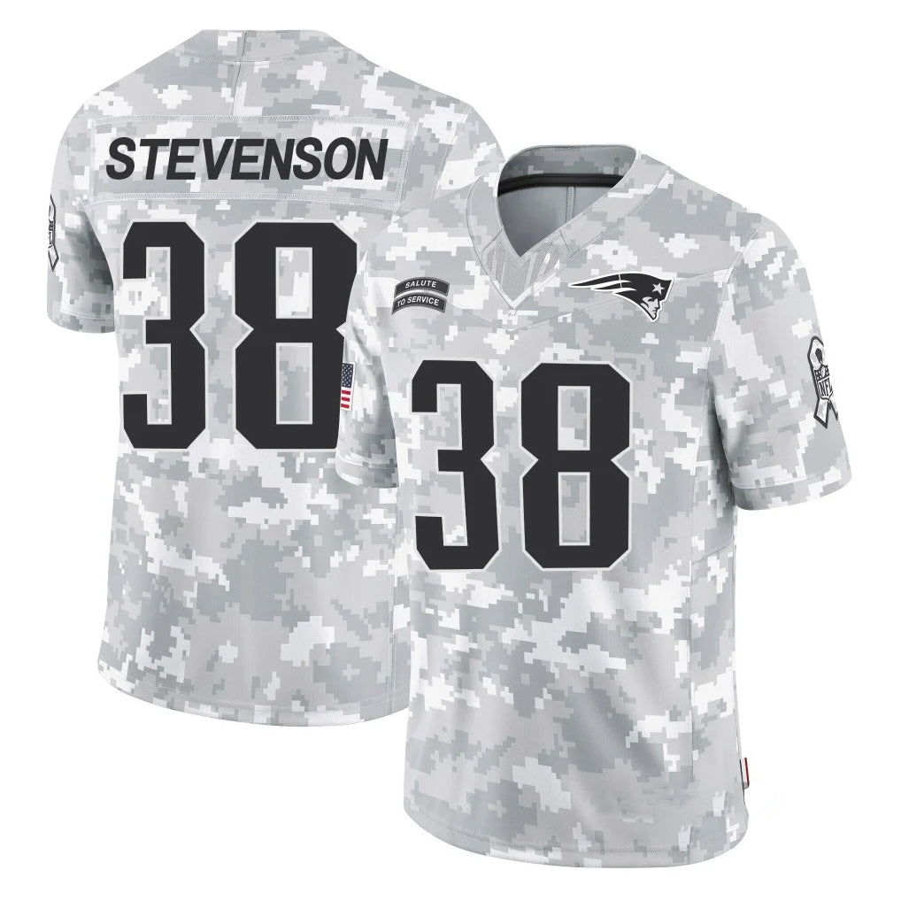 Tlead NE.Patriots #38 Rhamondre Stevenson Player Arctic Camo Salute To Service Limited Game Stitched Jerseys