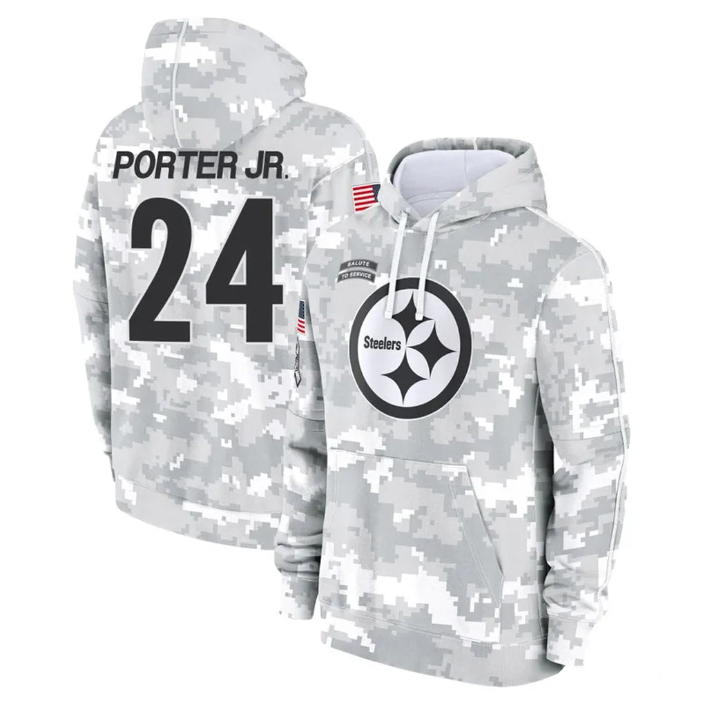 Tlead P.Steelers #24 Joey Porter Jr. Player Arctic Camo Limited Salute to Service Pullover Hoodies Game Stitched Jerseys