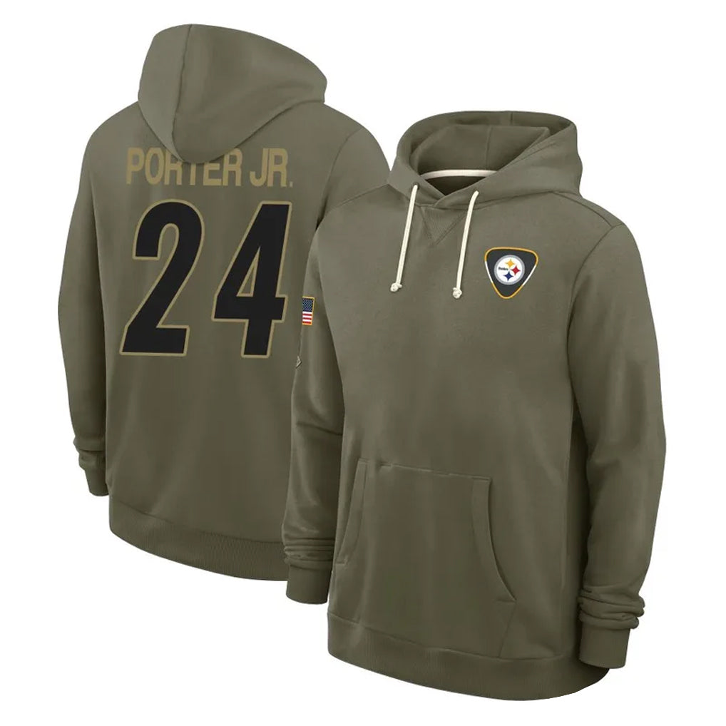 Tlead P.Steelers #24 Joey Porter Jr. Player Olive Salute to Service Pullover Hoodies Limited Stitched Jerseys