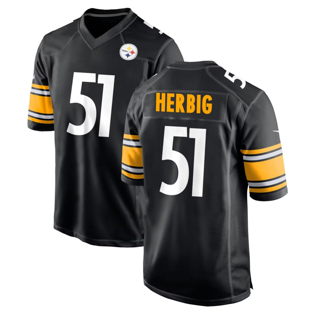 Tlead P.Steelers #51 Nick Herbig Player Black Home Game Stitched Jerseys