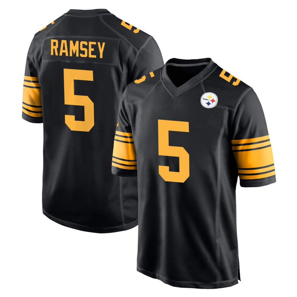 Tlead P.Steelers #5 Jalen Ramsey Player Black Color Rush Home Game Stitched Jerseys