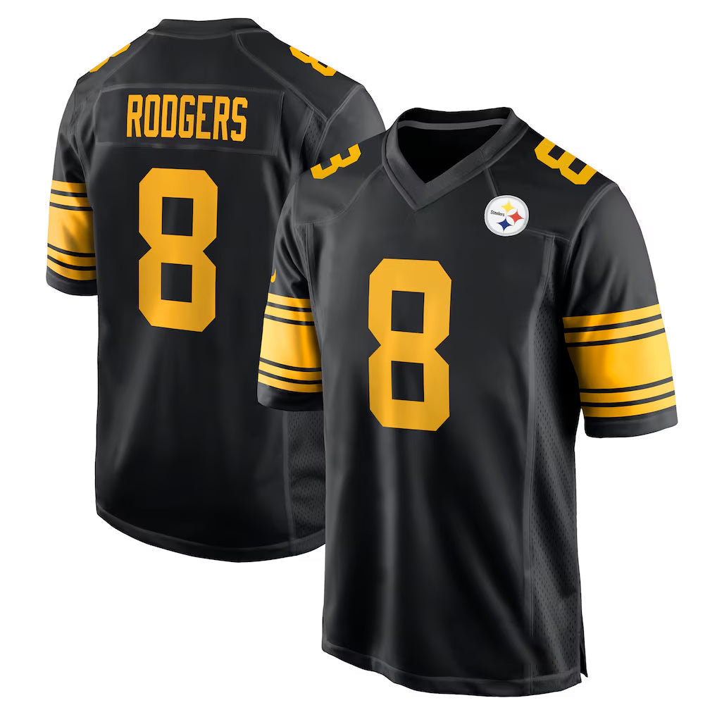 Tlead P.Steelers #8 Aaron Rodgers Player Black Color Rush Home Game Stitched Jerseys
