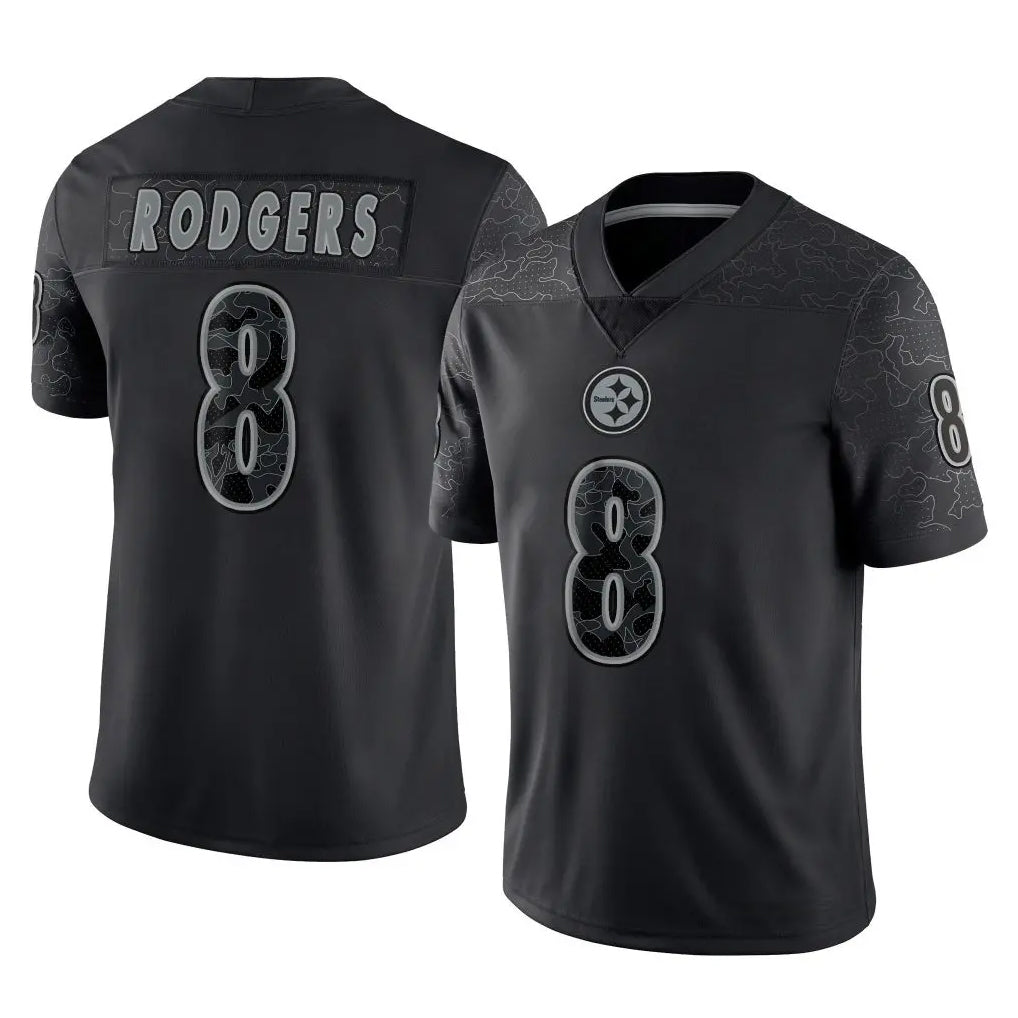 Tlead P.Steelers #8 Aaron Rodgers Player Black Reflective Limited Home Game Stitched Jerseys