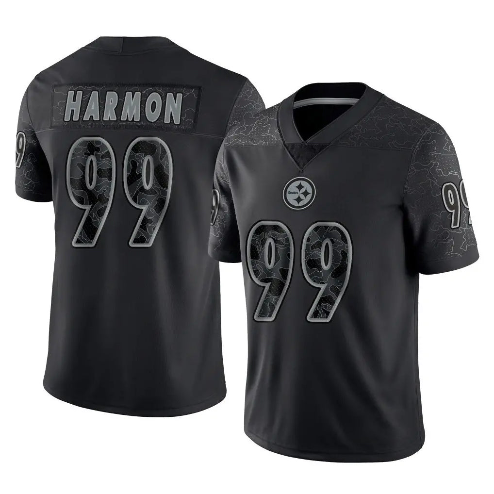 Tlead P.Steelers #99 Derrick Harmon Player Black Reflective Limited Home Game Stitched Jerseys