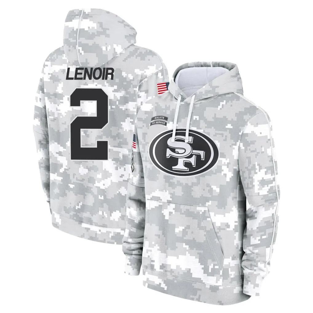 Tlead SF.49ers #2 Deommodore Lenoir Player Arctic Camo Limited Salute to Service Pullover Hoodies Game Stitched Jerseys
