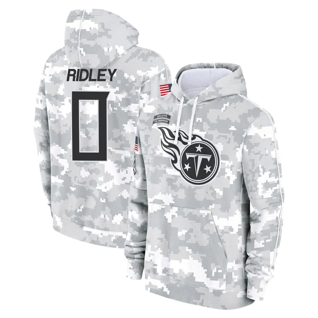 Tlead T.Titans #0 Calvin Ridley Player Camo Arctic Salute to Service Pullover Hoodies Home Game Stitched Jerseys