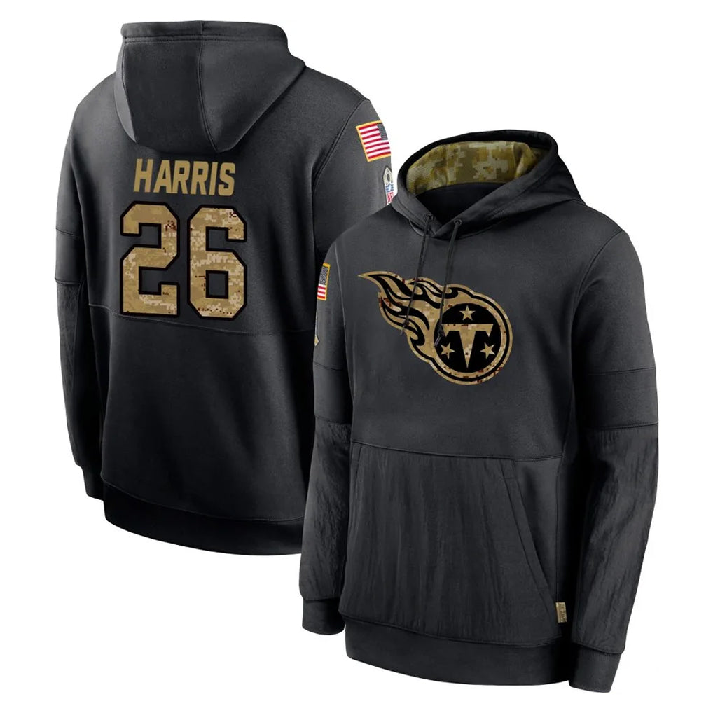 Tlead T.Titans #26 Marcus Harris Player Black Salute to Service Sideline Performance Pullover Hoodies Home Game Stitched Jerseys