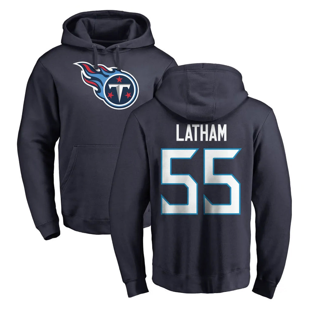 Tlead T.Titans #55 JC Latham Player Navy Logo Pullover Hoodies Home Game Stitched Jerseys