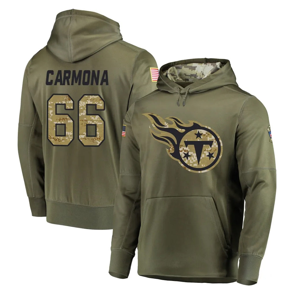 Tlead T.Titans #66 Fernando Carmona Jr. Player Olive Salute to Service Pullover Hoodies Home Game Stitched Jerseys