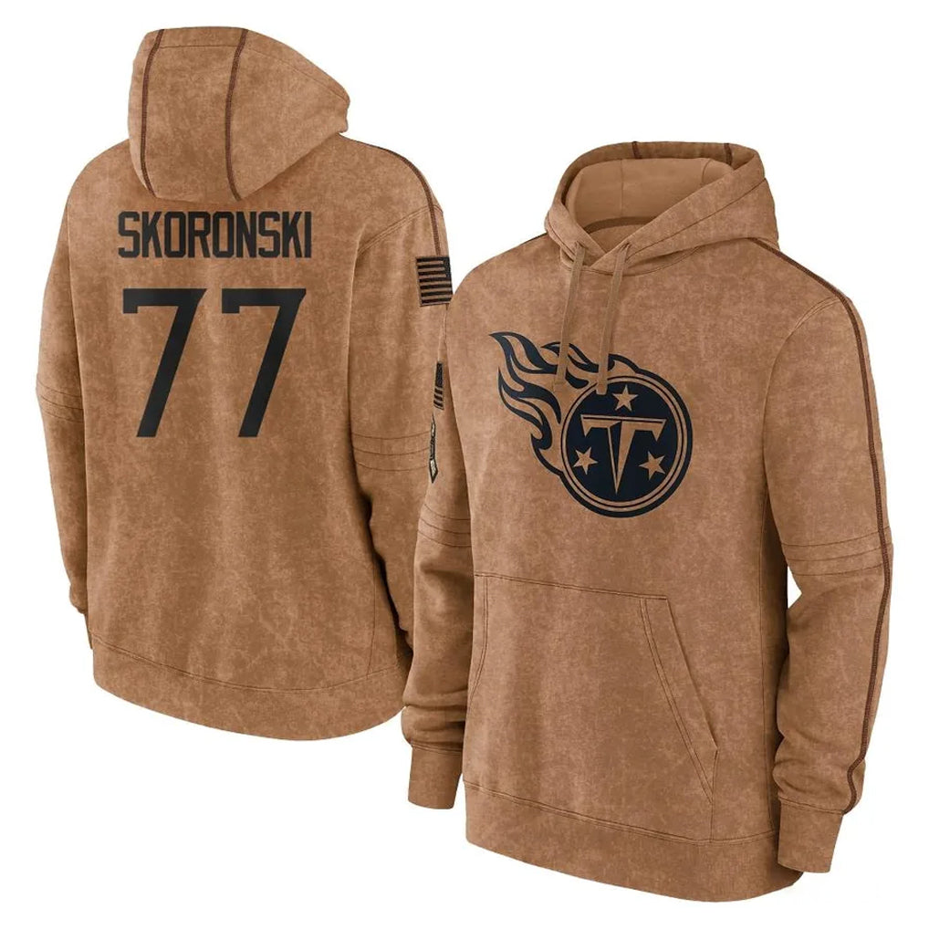 Tlead T.Titans #77 Peter Skoronski Player Brown Salute To Service Club Pullover Hoodies Home Game Stitched Jerseys
