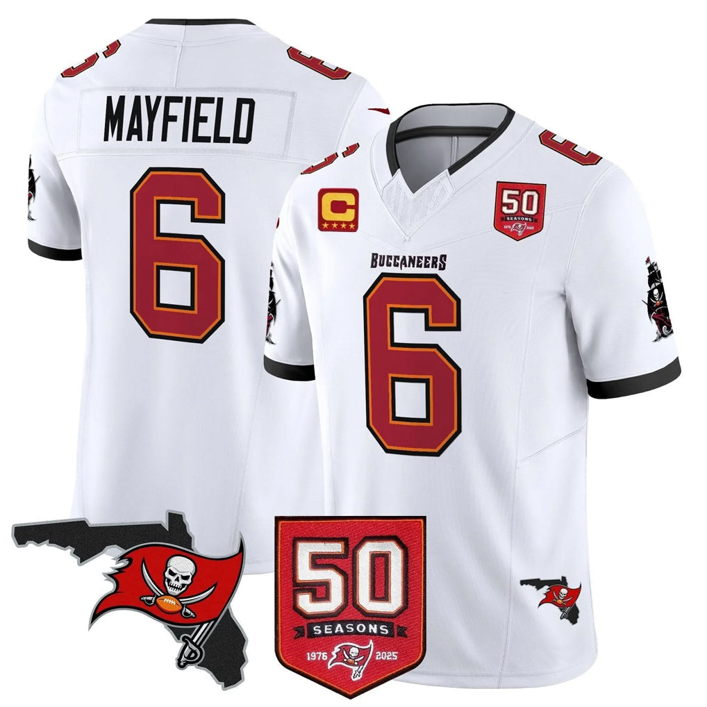 Tlead TB.Buccaneers #6 Baker Mayfield Player White 50th Season Vapor Limited Home Game Stitched Jerseys