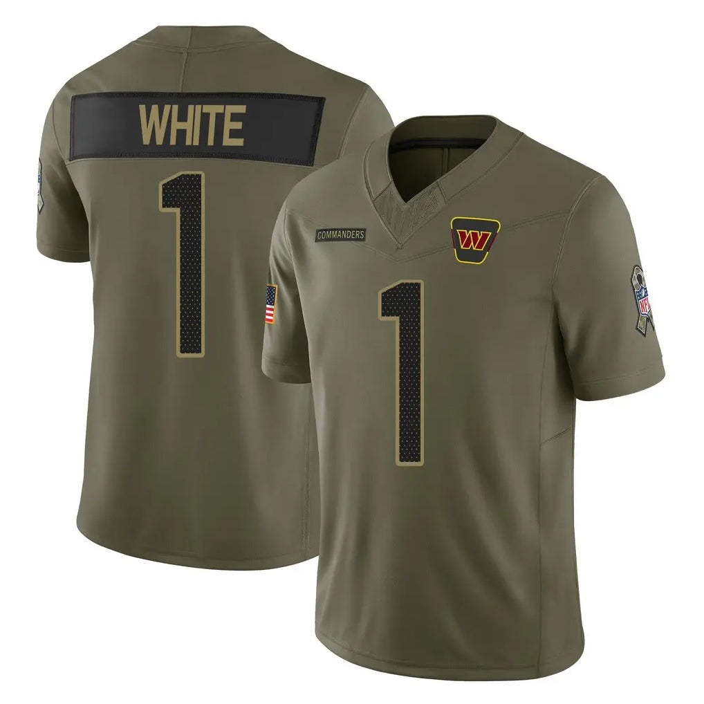 Tlead W.Commanders #1 Rachaad White Player Olive 2025 Salute To Service Limited Home Game Stitched Jerseys