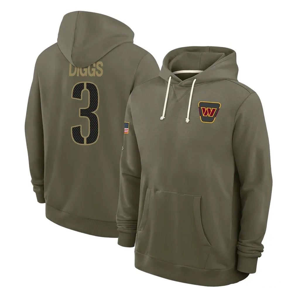 Tlead W.Commanders #3 Stefon Diggs Player Olive Salute to Service Pullover Hoodies Limited Home Stitched Jerseys