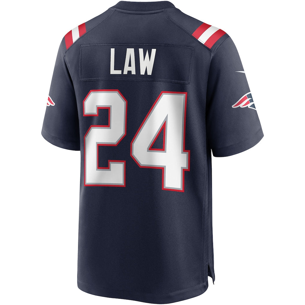 Tlead NE.Patriots #24 Ty Law Navy Game Retired Player Jersey