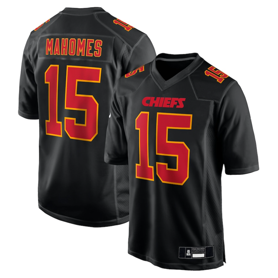 Tlead KC.Chiefs #15 Patrick Mahomes Player Carbon Black Fashion Game Stitched Jerseys